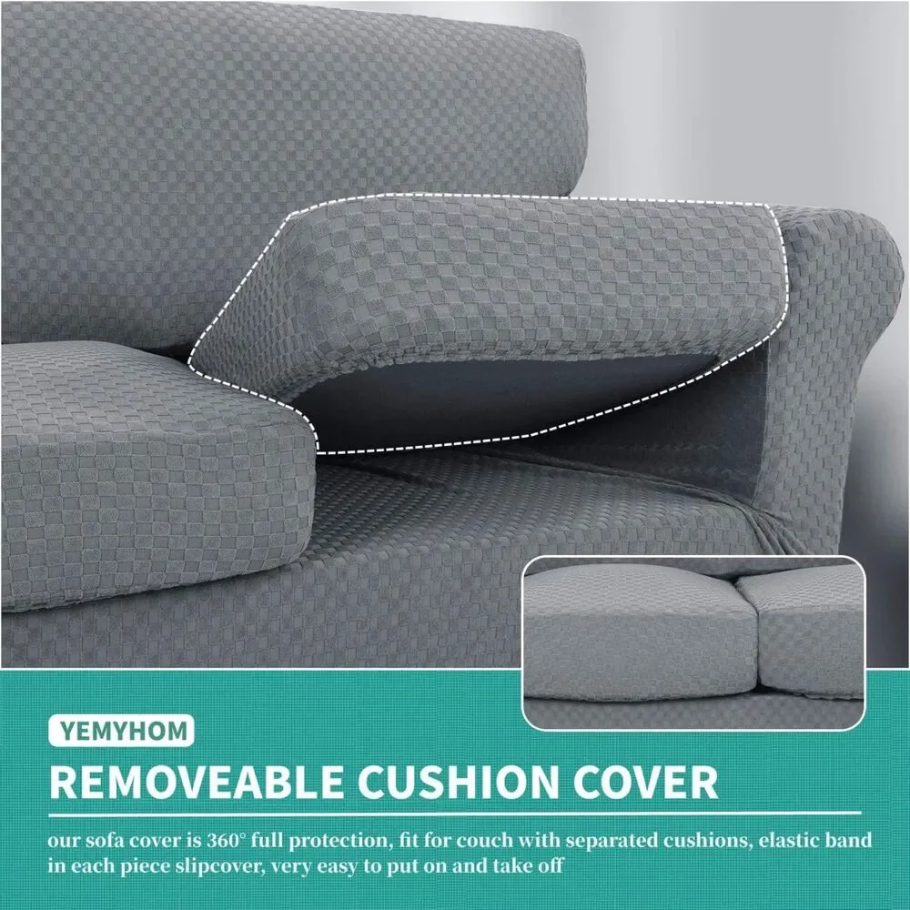 Checkered Texture Loveseat Slipcover for 2-Cushion Couch, Light Gray (55